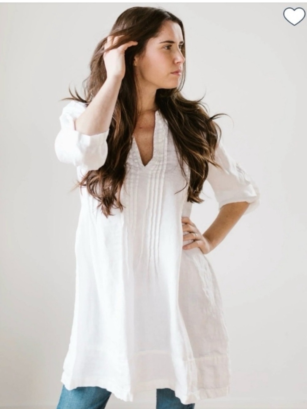 CP Shades Linen Pintuck Roll-Tab Sleeve Tunic. Size XS.